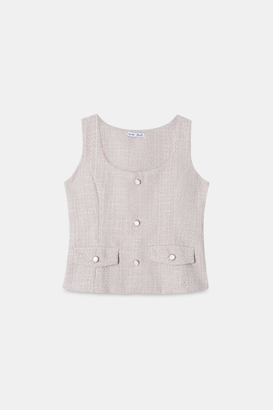 Beige Tweed Waistcoat Top