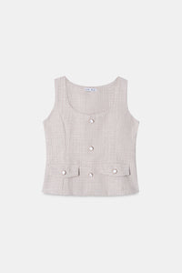 Beige Tweed Waistcoat Top