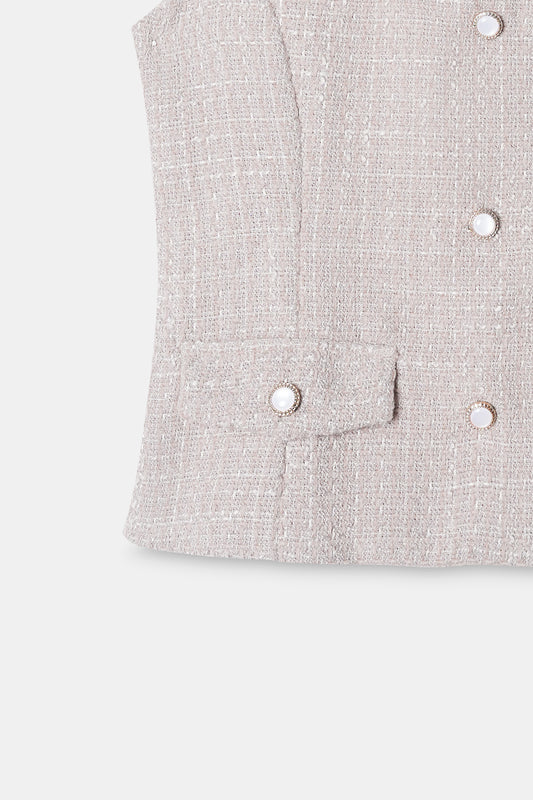 Beige Tweed Waistcoat Top