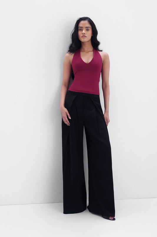 Berry Pink Halter-Neck Polyamide Top