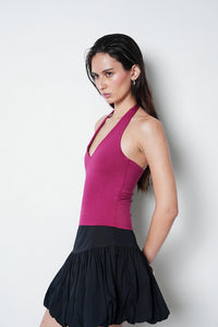 Berry Pink Halter-Neck Polyamide Top