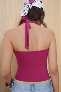 Berry Pink Halter-Neck Polyamide Top