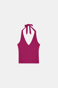 Berry Pink Halter-Neck Polyamide Top