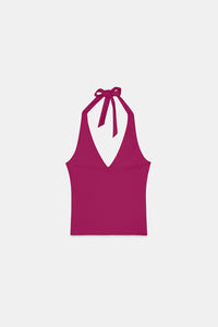 Berry Pink Halter-Neck Polyamide Top