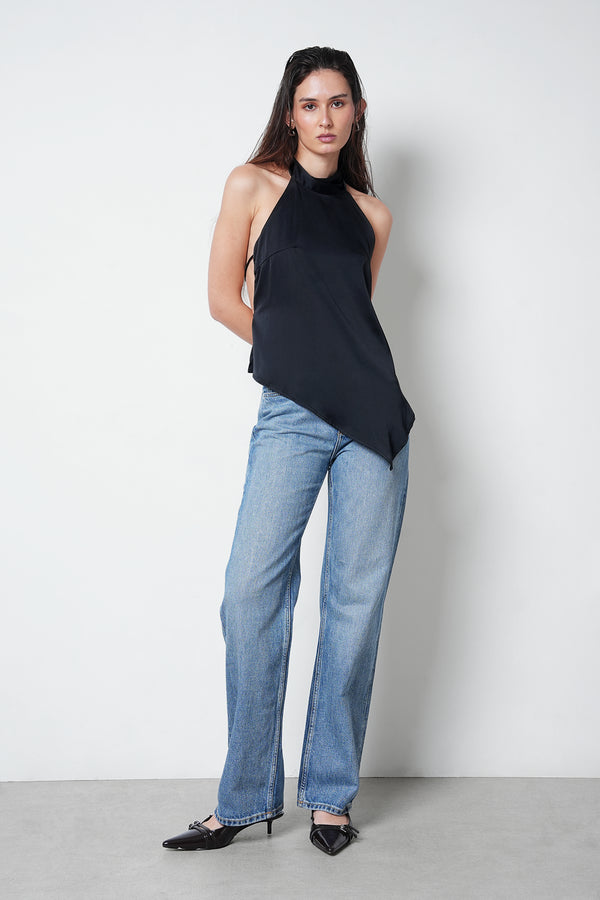 Black Backless Satin Top