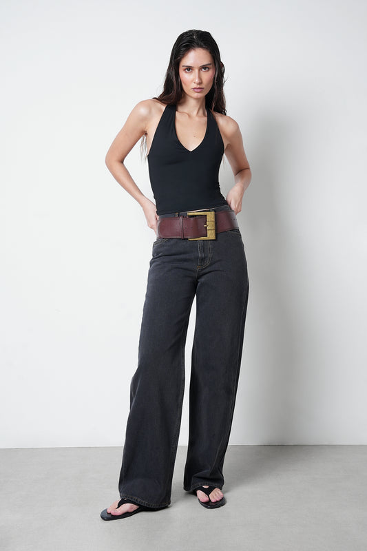 Black Halter-Neck Polyamide Top