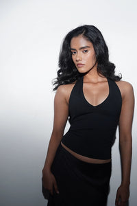 Black Halter-Neck Polyamide Top