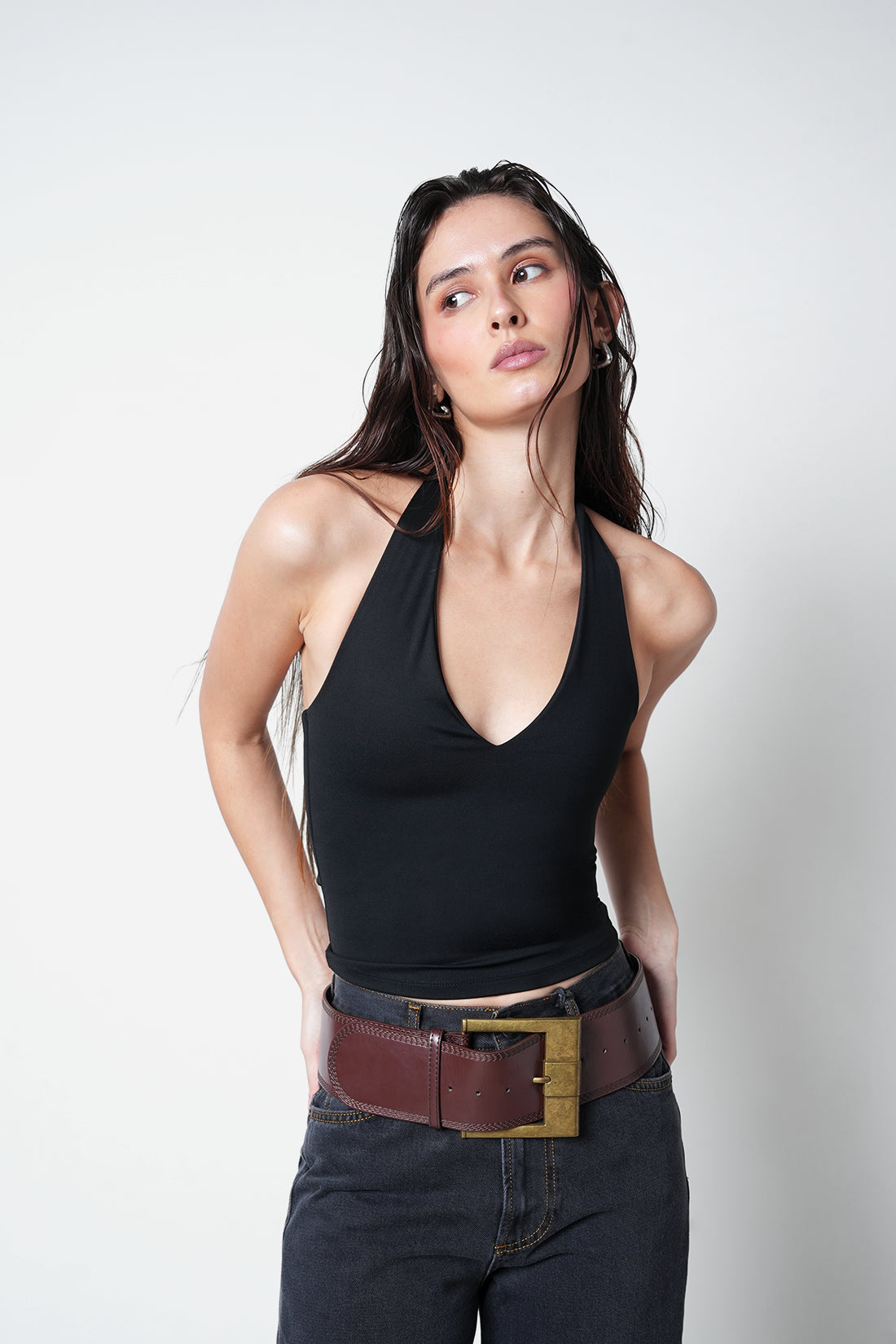Black Halter-Neck Polyamide Top