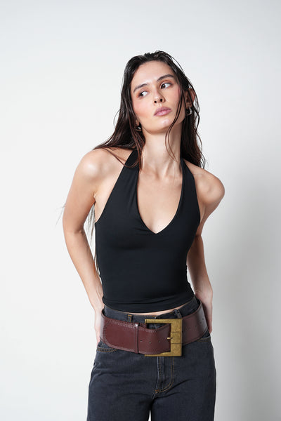 Black Halter-Neck Polyamide Top