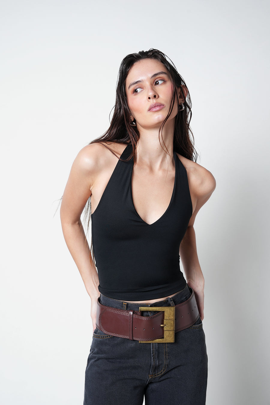 Black Halter-Neck Polyamide Top