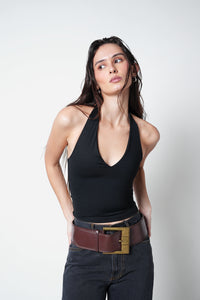 Black Halter-Neck Polyamide Top