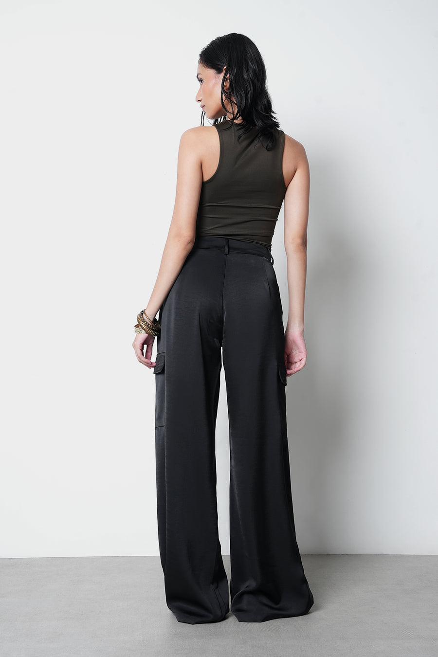Black High-Rise Satin Cargo