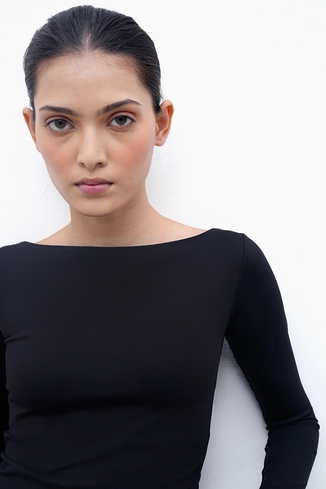 Black Long-Sleeve Polyamide Top