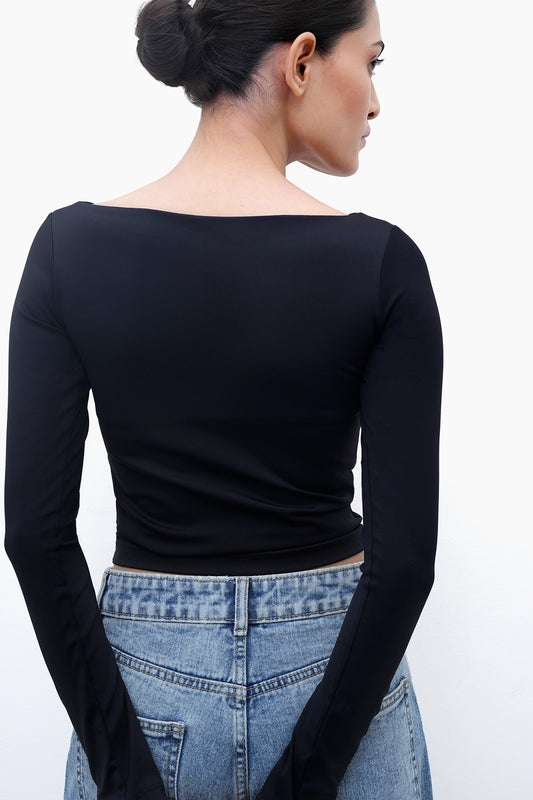 Black Long-Sleeve Polyamide Top