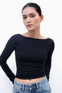 Black Long-Sleeve Polyamide Top