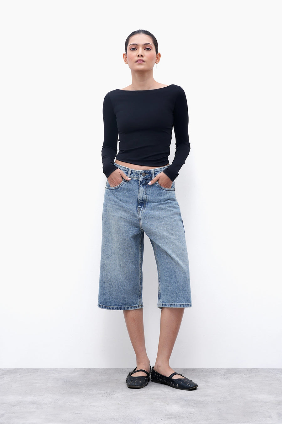 Black Long-Sleeve Polyamide Top