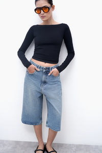 Black Long-Sleeve Polyamide Top