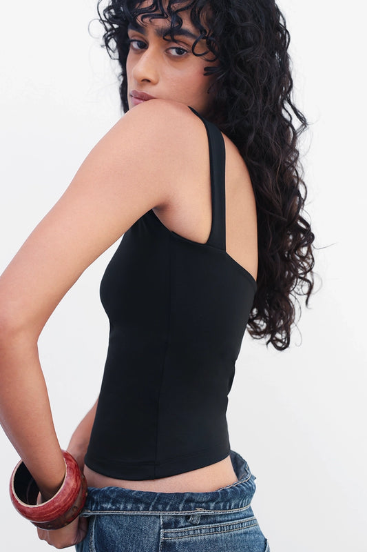 Black Open-Back Polyamide Top