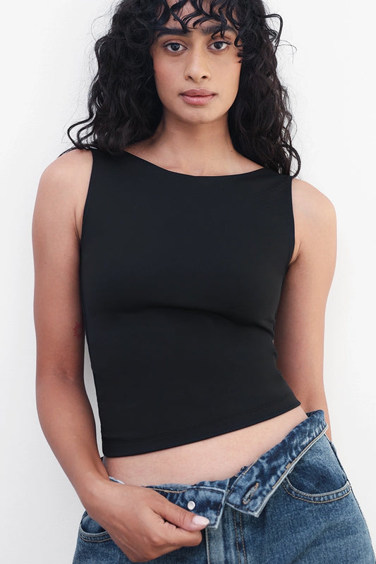 Black Open-Back Polyamide Top