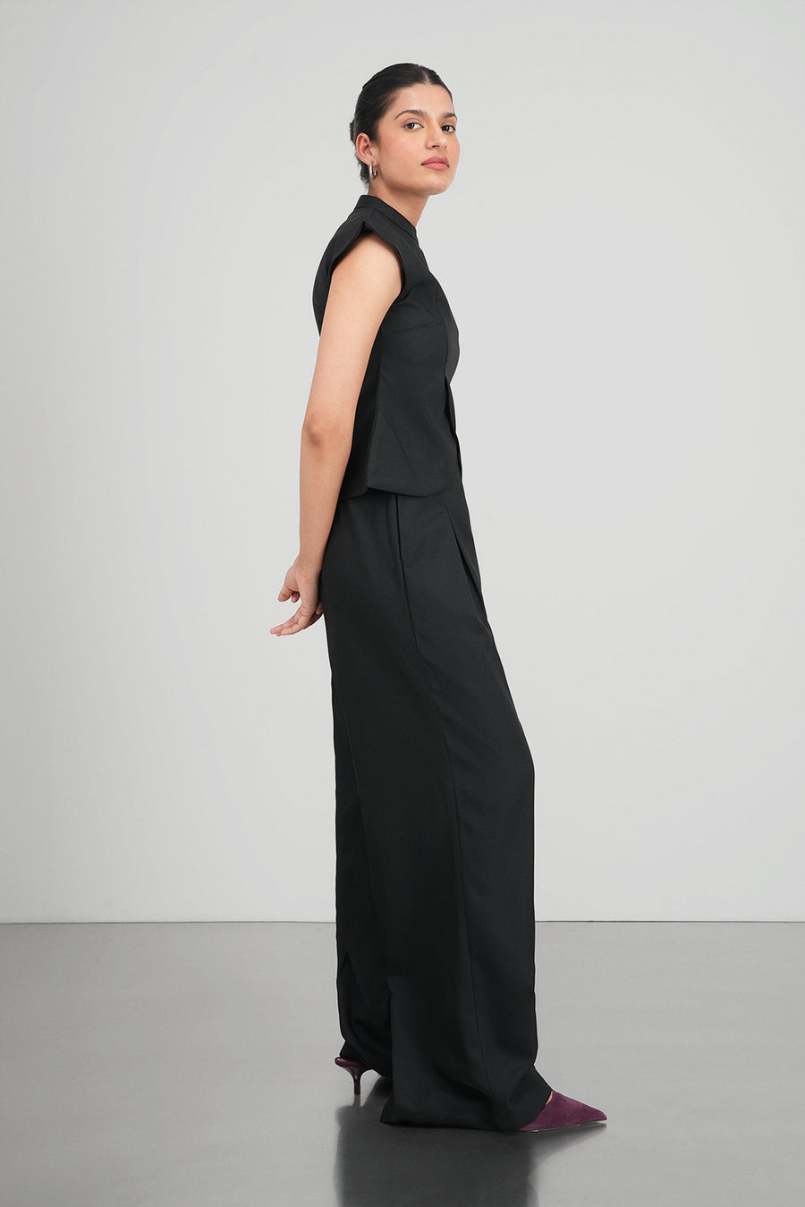 Black Pleated Wide-Leg Trousers