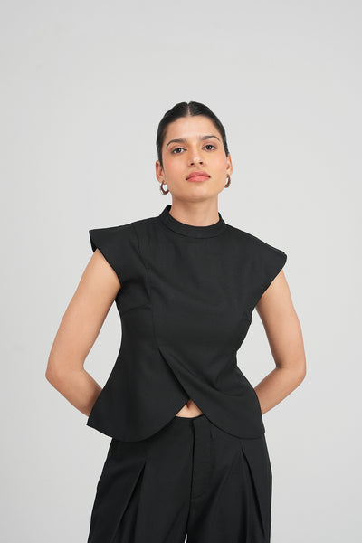 Black Overlay Tailored Top