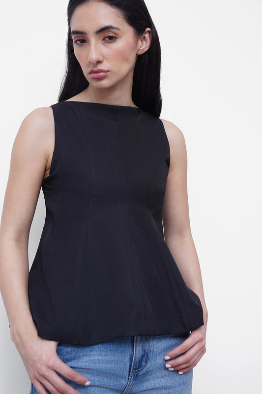Black Panelled Peplum Top