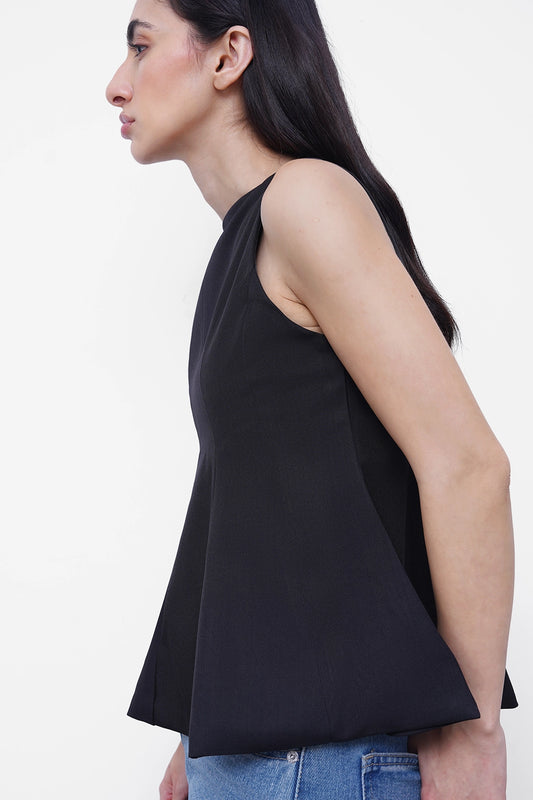 Black Panelled Peplum Top