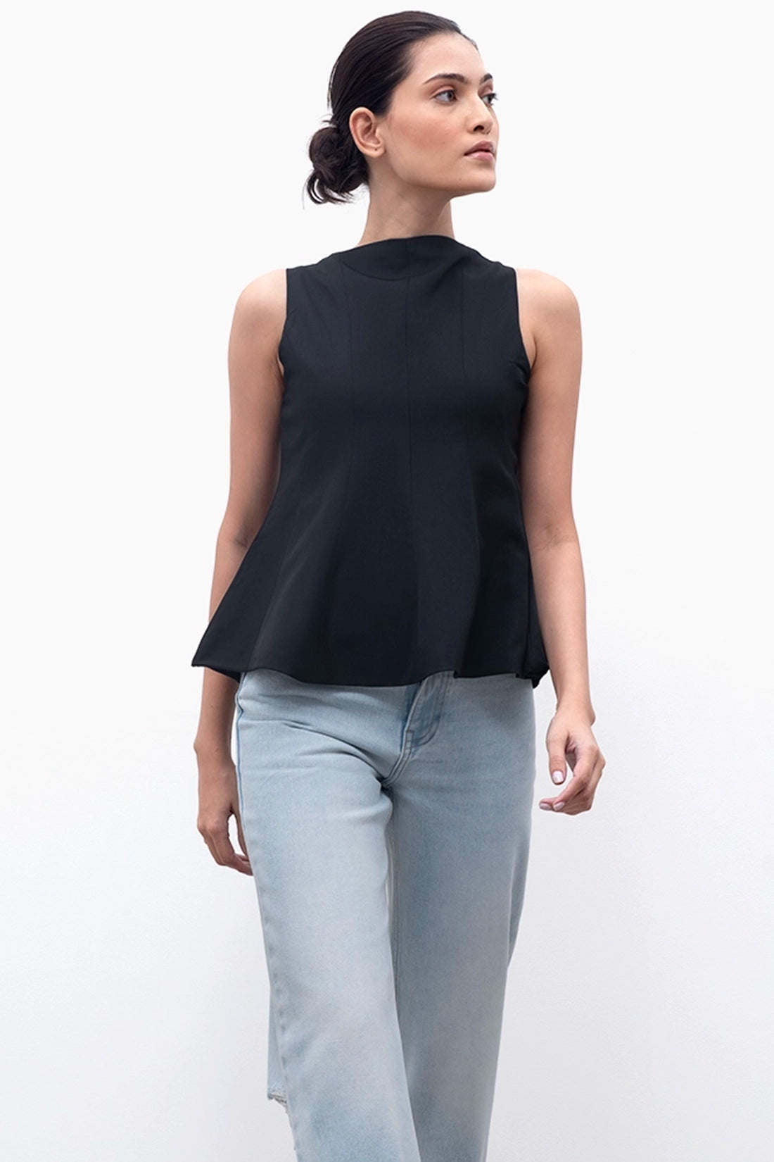 Black Panelled Peplum Top