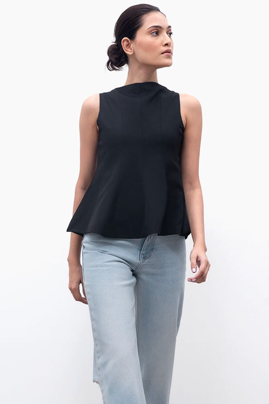 Black Panelled Peplum Top