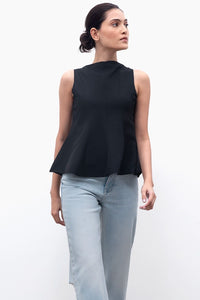 Black Panelled Peplum Top
