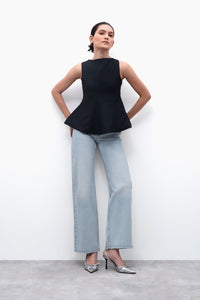 Black Panelled Peplum Top