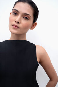 Black Panelled Peplum Top