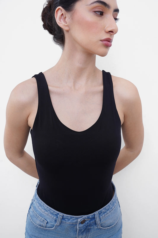 Black Deep-Back Polyamide Bodysuit