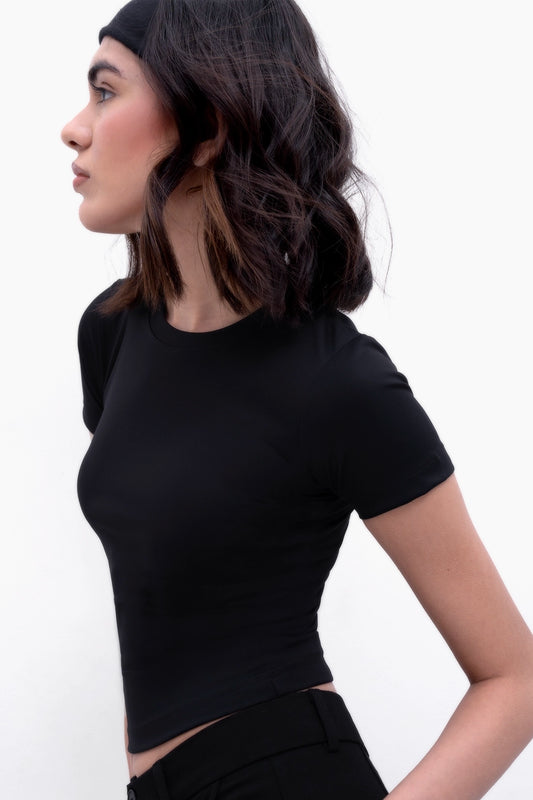 Black Polyamide Fitted T-Shirt