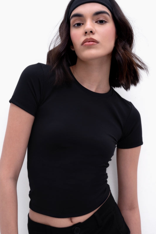 Black Polyamide Fitted T-Shirt