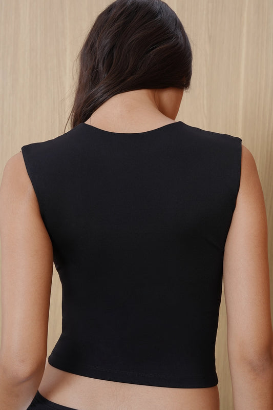 Black Polyamide Square Neck Top