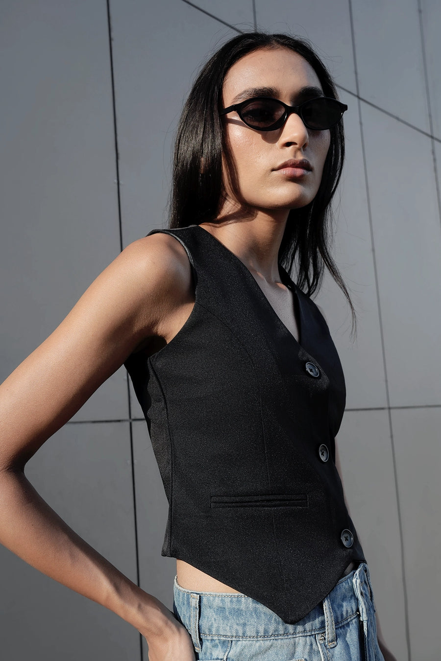 Black Tailored Buttoned Waistcoat