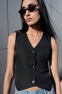 Black Tailored Buttoned Waistcoat