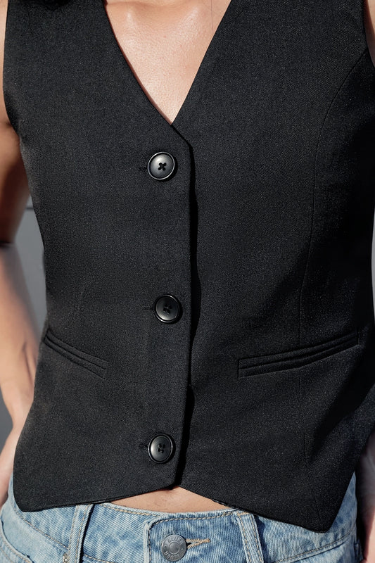 Black Tailored Buttoned Waistcoat