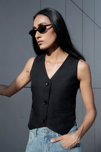 Black Tailored Buttoned Waistcoat