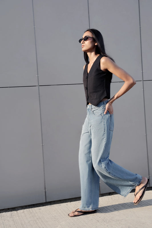 Black Tailored Buttoned Waistcoat