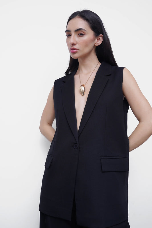 Black Tailored Waistcoat Blazer
