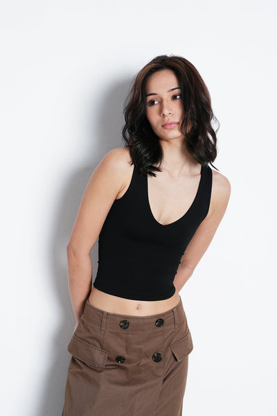 Black V-Neck Polyamide Top