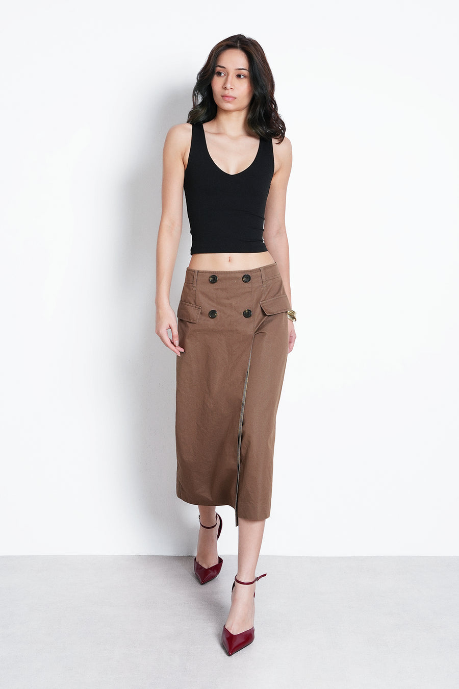 Black V-Neck Polyamide Top