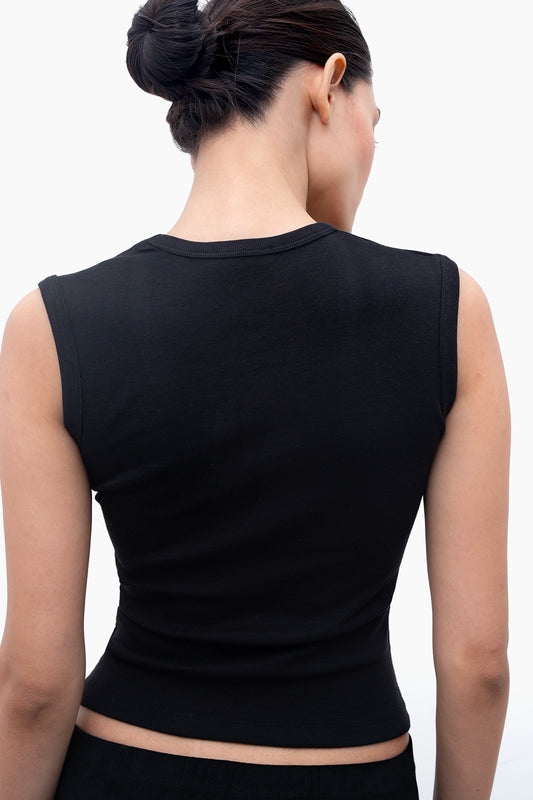 Black V-Neck Ribbed Top