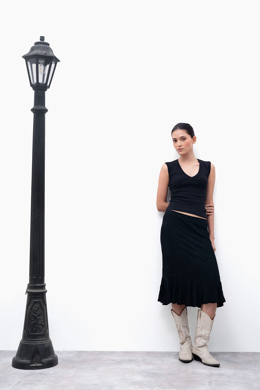 Black V-Neck Ribbed Top