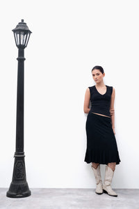 Black V-Neck Ribbed Top