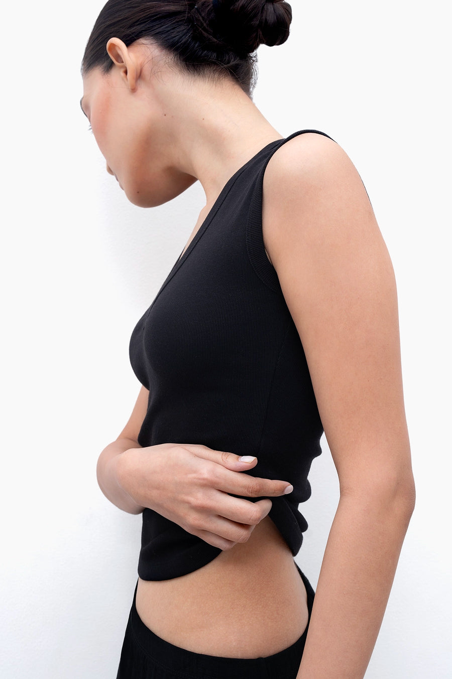 Black V-Neck Ribbed Top