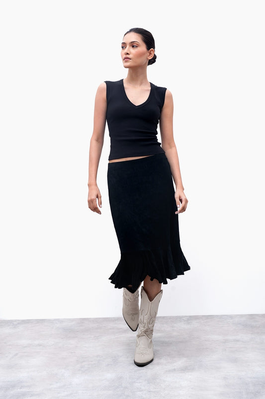 Black V-Neck Ribbed Top