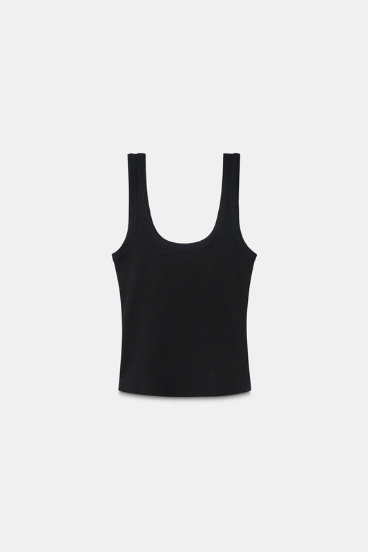 Black Button Embroidered Ribbed Top